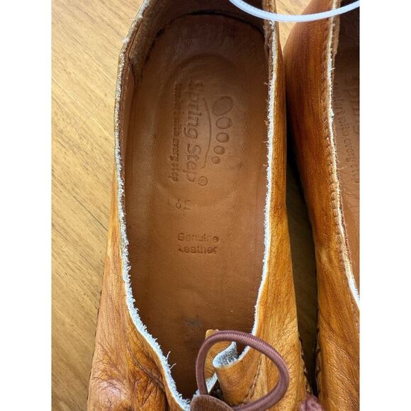 Spring Step Berna Size 39 8.5 Caramel Leather Tan Whip Stitch Slip On Loafer - Picture 3 of 7
